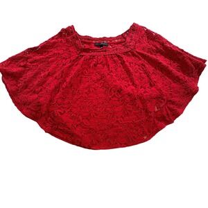 HeartSoul Red Floral Lace Poncho Capelet Top Square Neck Medium 22518PU06